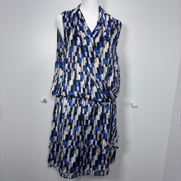 White House Black Market Sleeveless Faux Wrap Geometric Mini Dress Size 14 - Picture 1 of 7